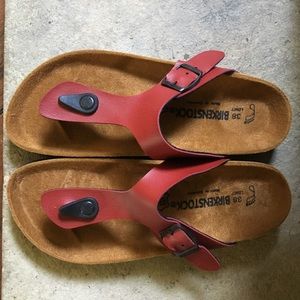 New, red Birkenstock Gizeh sandals size 38